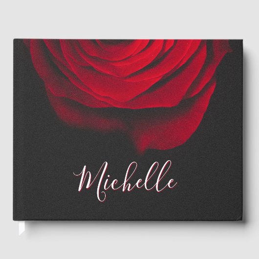 Benutzerdefinierte Monogramm-rote Rose Vintages Fo Gästebuch (Vorderseite)