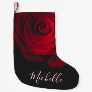 Benutzerdefinierte Monogramm-rote Rose Vintages Fo Kleiner Weihnachtsstrumpf
