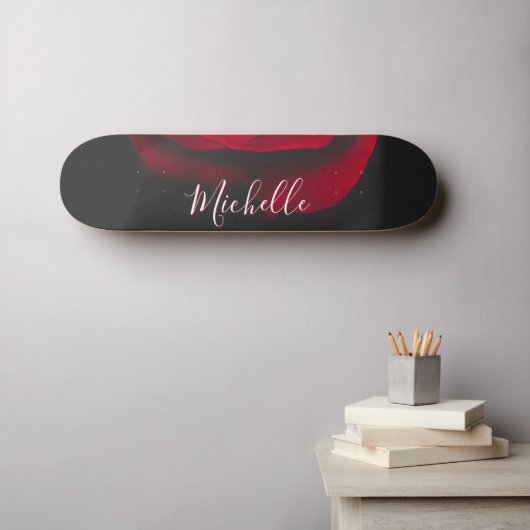 Benutzerdefinierte Monogramm-rote Rose Vintages Fo Skateboard (Wandkunst (Horz))