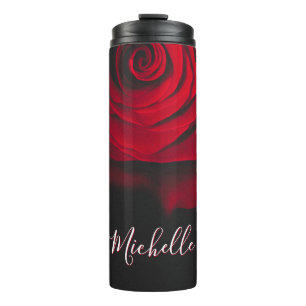 Benutzerdefinierte Monogramm-rote Rose Vintages Fo Thermosbecher