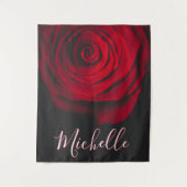 Benutzerdefinierte Monogramm-rote Rose Vintages Fo Wandteppich (Vorderseite)