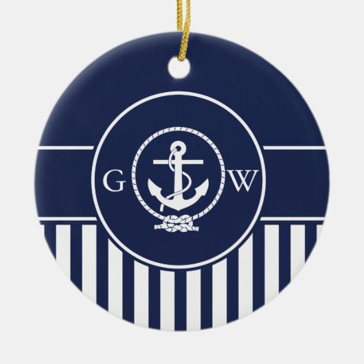 Benutzerdefinierte Monogramm Strichen Nautischer A Keramik Ornament (Vorne)