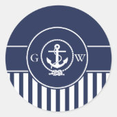 Benutzerdefinierte Monogramm Strichen Nautischer A Runder Aufkleber (Vorderseite)