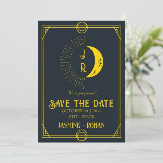 Benutzerdefinierte Monogramm Tarot-Karte Hochzeit Save The Date (Stehend Vorderseite)