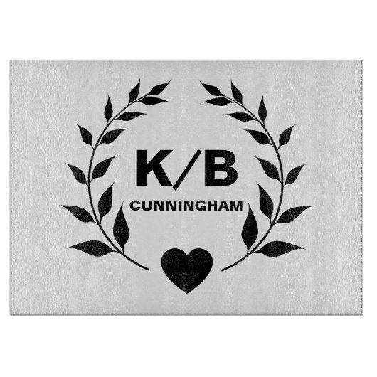 Benutzerdefinierte Monogramm und Nachname Laurels  Schneidebrett (Vorderseite)