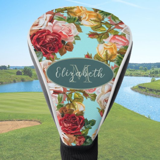 Benutzerdefinierte Monogramm und Name Blau und Ros Golf Headcover