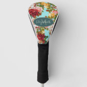 Benutzerdefinierte Monogramm und Name Blau und Ros Golf Headcover (Vorderseite)