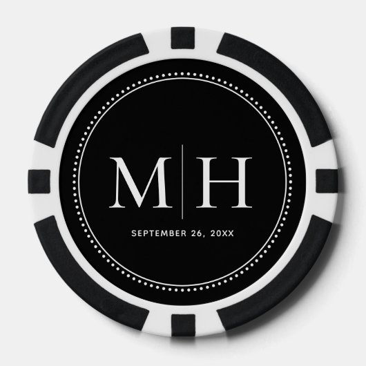 Benutzerdefinierte monogrammierte schwarze Hochzei Pokerchips (Vorderseite)