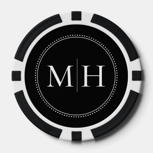 Benutzerdefinierte monogrammierte schwarze Hochzei Pokerchips (Vorderseite)