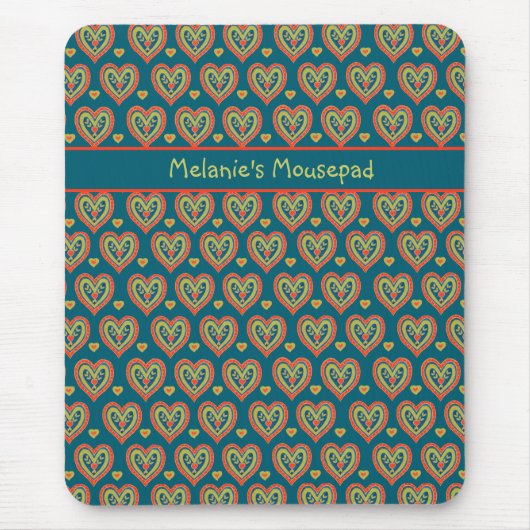 Benutzerdefinierte Mousepad, rot, grüne Herzen auf Mousepad (Vorne)