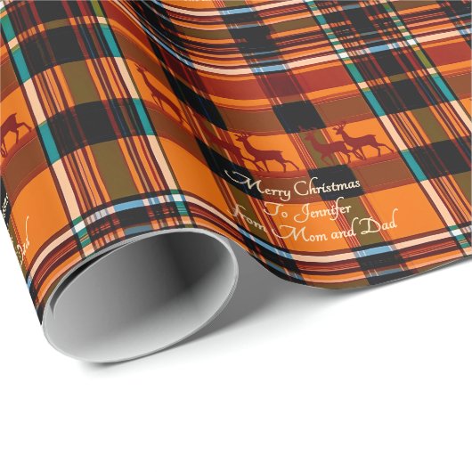 Benutzerdefinierte Nachricht an karierte Rentiere  Geschenkpapier (Rolleneckpunkt)
