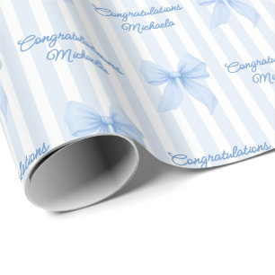 Benutzerdefinierte Nachricht Blaue Kokette Schleif Geschenkpapier