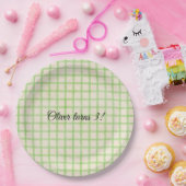 Benutzerdefinierte Nachricht grünes Gingham-Muster Pappteller (Party)