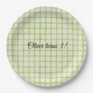 Benutzerdefinierte Nachricht grünes Gingham-Muster Pappteller