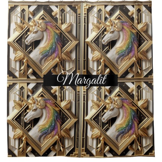 Benutzerdefinierte Name Art Deco Regenbogen Glitte Duschvorhang (Vorderseite)