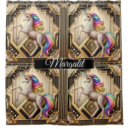 Benutzerdefinierte Name Art Deco Regenbogen Glitte Duschvorhang (Vorderseite)