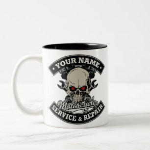 Benutzerdefinierte NAME Biker Mechaniker Totenkopf Zweifarbige Tasse