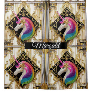 Benutzerdefinierte Namen Art Deco Regenbogen Glitt Duschvorhang