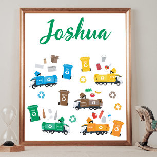 Benutzerdefinierte Namen Farbige Recycling-Müllwag Poster