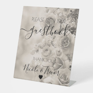 Benutzerdefinierte Namen Sepia Antike Blumen Tisch Sockelschild