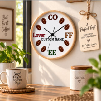 Benutzerdefinierte Namens Coffee Lover Holzrahmen Uhr