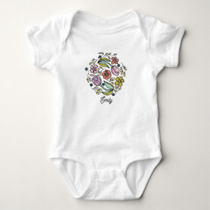 Benutzerdefinierte Namens-Frühlingsblumen-Illustra Baby Strampler