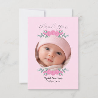 Benutzerdefinierte Namensfoto, rosa Rosen Baby-Dan Dankeskarte