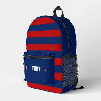 Benutzerdefinierte nautische marineblaue rote Stre Bedruckter Rucksack