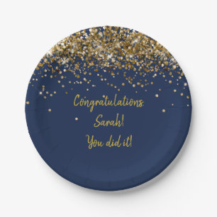 Benutzerdefinierte Navy-Blau-Gold-Abschlussfeier-G Pappteller