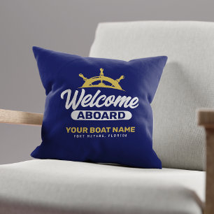 Benutzerdefinierte Navy Blau & Gold Bootname Willk Kissen