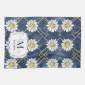 Benutzerdefinierte Navy-Daisy-Gingham-Monogramm-De Geschirrtuch (Horizontal)