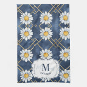 Benutzerdefinierte Navy-Daisy-Gingham-Monogramm-De Geschirrtuch (Vertikal)