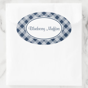 Benutzerdefinierte Navy Gingham Küchenaufkleber Ovaler Aufkleber
