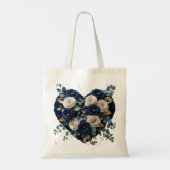 Benutzerdefinierte Navy-Gold-Blumenmonogramm-Budge Tragetasche (Rückseite)