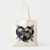 Benutzerdefinierte Navy-Gold-Blumenmonogramm-Budge Tragetasche (Vorne)