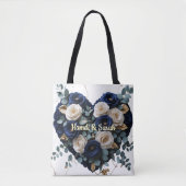 Benutzerdefinierte Navy-Gold-Blumenmonogramm-Herz- Tasche (Vorderseite)