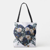 Benutzerdefinierte Navy-Gold-Blumenmonogramm-Herz- Tasche (Rückseite)