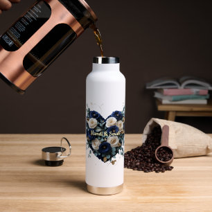 Benutzerdefinierte Navy-Gold-Blumenmonogramm-Wasse Trinkflasche