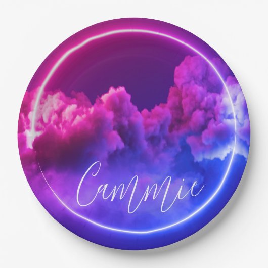 Benutzerdefinierte Neonsignatur für rosa und Lila Pappteller (Vorderseite)