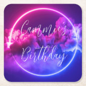 Benutzerdefinierte Neonsignatur für rosa und Lila Rechteckiger Pappuntersetzer (Vorderseite)