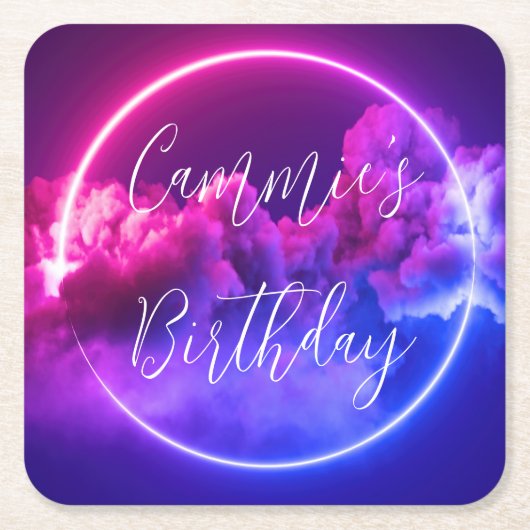 Benutzerdefinierte Neonsignatur für rosa und Lila Rechteckiger Pappuntersetzer (Vorderseite)