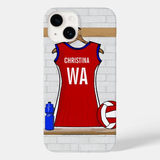 Benutzerdefinierte Netball-Uniform Rot mit Blau un Case-Mate iPhone Hülle (Rückseite)