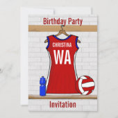 Benutzerdefinierte Netball-Uniform Rot mit Blau un Einladung (Vorderseite)