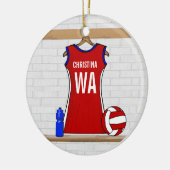 Benutzerdefinierte Netball-Uniform Rot mit Blau un Keramikornament (Links)