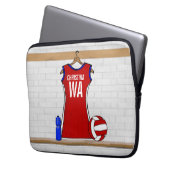 Benutzerdefinierte Netball-Uniform Rot mit Blau un Laptopschutzhülle (Vorderseite Links)