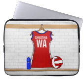 Benutzerdefinierte Netball-Uniform Rot mit Blau un Laptopschutzhülle (Vorderseite)