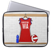 Benutzerdefinierte Netball-Uniform Rot mit Blau un Laptopschutzhülle (Vorderseite)