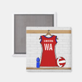 Benutzerdefinierte Netball-Uniform Rot mit Blau un Magnet (Vorderseite/Rückseite)