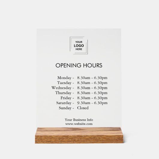 Benutzerdefinierte Öffnungszeiten | Modern-Busines Acrylschild (Vorderseite)