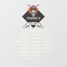 Benutzerdefinierte Öffnungszeiten Retro-Schweißwer Fensteraufkleber